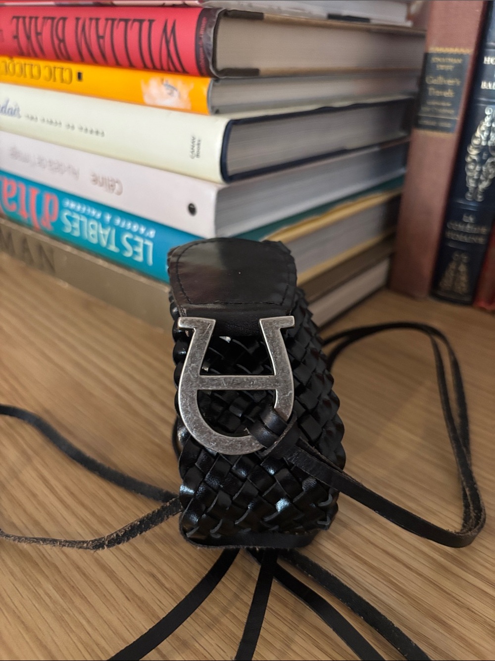 Etienne Aigner Black Woven Leather Belt
